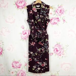 NEW Calvin Klein Floral Purple Sleeveless Wrap Pockets Sheath Dress 8